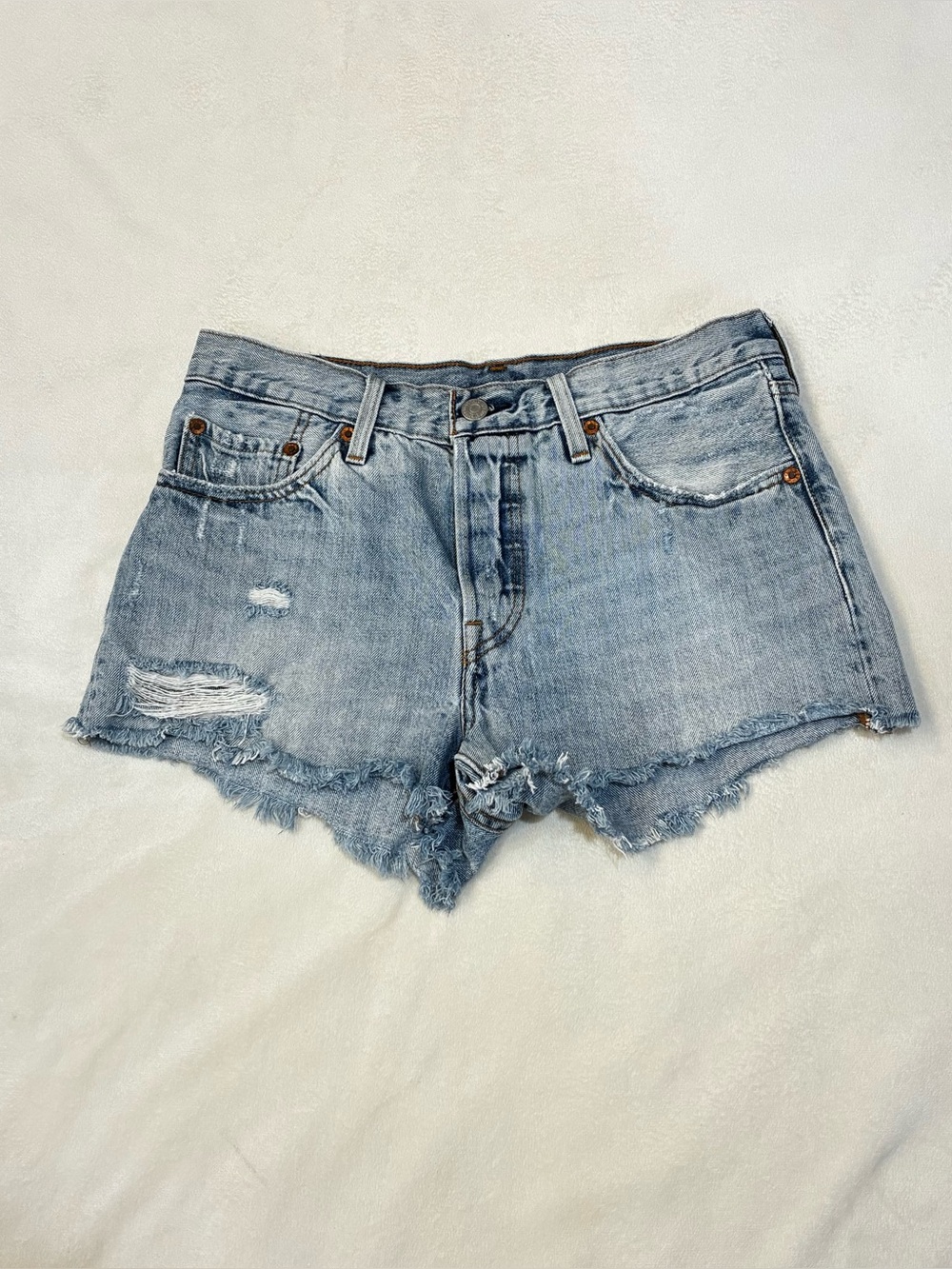 Levi's Premium 501 Distressed Denim Cutoff Shorts Light Wash Frayed Size 27